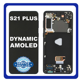 Γνήσιο Original Samsung Galaxy S21+ 5G S21 Plus 5G 2021 (G996B, G996B/DS) Dynamic AMOLED LCD Display Screen Assembly Οθόνη + Touch Screen Digitizer Μηχανισμός Αφής + Frame Bezel Πλαίσιο Σασί No Camera Phantom Black GH82-24554A (Service Pack By Samsung)