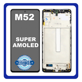 Γνήσια Original Samsung Galaxy M52 5G (SM-M526BR, SM-M526B) Super AMOLED LCD Display Screen Assembly Οθόνη + Touch Screen Digitizer Μηχανισμός Αφής + Frame Bezel Πλαίσιο Σασί Black Μαύρο GH82-27091A (Service Pack By Samsung)