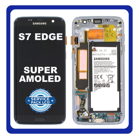 Γνήσια Original Samsung Galaxy S7 edge (USA) (SM-G935A, SM-G935P) Super AMOLED LCD Display Screen Assembly Οθόνη + Touch Screen Digitizer Μηχανισμός Αφής + Frame Bezel Πλαίσιο Σασί + Battery Μπαταρία Black Μαύρο GH82-13359A (Service Pack By Samsung)