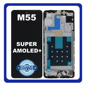 Γνήσια Original Samsung Galaxy M55 5G (SM-M556B, SM-M556B/DS) Super AMOLED+ LCD Display Screen Assembly Οθόνη + Touch Screen Digitizer Μηχανισμός Αφής + Frame Bezel Dark Blue GH81-25791A (Service Pack By Samsung)