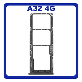 Γνήσια Original Samsung Galaxy A32 4G (SM-A325F, SM-A325F/DS, SM-A325M, SM-A325N) SIM Card Tray + Micro SD Tray Slot Υποδοχέας Βάση Θήκη Κάρτας SIM Awesome Black Μαύρο GH98-46409A (Service Pack By Samsung)
