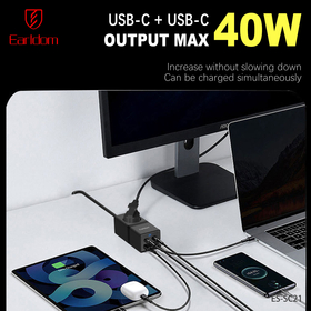 Πολύπριζο Earldom es-Sc21, 1 Way, cee 7/3, 2 х usb f, 2 x usb-c, 1m., Μαυρο - 40521