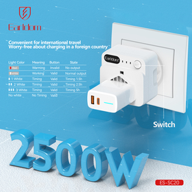 Αντάπτορας Earldom es-Sc20, Timer, Uk/us to eu Schuko, 250v, Λευκό - 40522