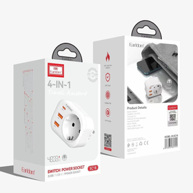 Αντάπτορας Earldom es-Sc16, 2xusb, 1xtype-c, Eu/us/uk/au към Eu/us/uk/au, 220v, Ασπρο - 40525
