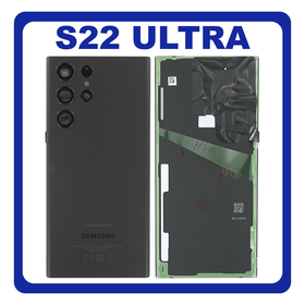 Γνήσια Original Samsung Galaxy S22 Ultra 5G (SM-S908B, SM-S908B/DS, SM-S908) Rear Back Battery Cover Πίσω Κάλυμμα Καπάκι Πλάτη Μπαταρίας + Camera Lens Τζαμάκι Κάμερας Phantom Black Μαύρο GH82-27457A (Service Pack By Samsung)