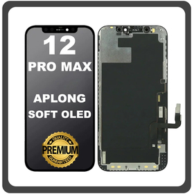 HQ OEM Συμβατό Με Apple iPhone 12 Pro Max, iPhone 12 ProMax (A2411, A2342) APLONG SOFT OLED LCD Display Screen Assembly Οθόνη + Touch Screen Digitizer Μηχανισμός Αφής Diagnosable​ Black Μαύρο (Lifetime Warranty Για Συνεργατες B2B)