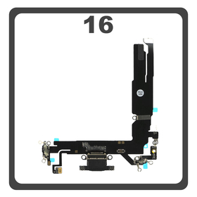 Γνήσια Original For Apple iPhone 16, iPhone16 (A3287, A3081) Charging Dock Connector Lightning Flex Καλωδιοταινία Κονέκτορας Φόρτισης + Microphone Μικρόφωνο Black Μαύρο Pulled