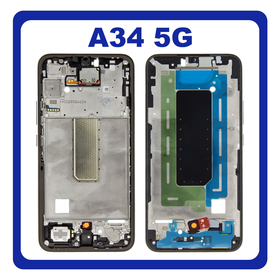 Γνήσια Original Samsung Galaxy A34 (SM-A346E, SM-A346B) LCD Front Housing LCD Middle Frame Bezel Plate Μεσαίο Πλαίσιο Awesome Graphite GH82-31312A (Service Pack By Samsung)