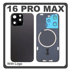 HQ OEM Συμβατό Με Apple iPhone 16 Pro Max, iPhone 16 ProMax (A3296, A3084) Rear Back Battery Cover Middle Frame - Housing Πίσω Κάλυμμα Καπάκι Πλάτη Μπαταρίας + Camera Lens Τζαμάκι Κάμερας + Magsafe + Sim Tray Black Titanium Μαύρο (Premium A+)