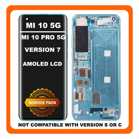 Γνήσια Original Xiaomi Mi 10 5G (M2001J2G, M2001J2I, Mi 10) Mi10 PRO 5G (M2001J1G), (7 Version) Super AMOLED LCD Display Assembly Screen Οθόνη + Touch Screen Digitizer Μηχανισμός Αφής + Frame Πλαίσιο Σασί Green 56000K00J200 (Service Pack By Xiaomi)