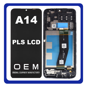 HQ OEM Συμβατό Με Samsung Galaxy A14 4G (SM-A145P, SM-A145R) Black Flex PLS LCD Display Screen Assembly Οθόνη + Touch Screen Digitizer Μηχανισμός Αφής + Frame Bezel Πλαίσιο Σασί Black Μαύρο (Premium A+)