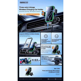 Universal Phone Holder Remax rm-C69, Wireless Charging, Black - 40532