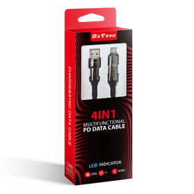 Καλώδιο Φόρτισης Detech de-55uci, 4в1 usb-Lightning/type-c Type-c - Type-c Type-c - Lightning, 1.0m, Black - 40536