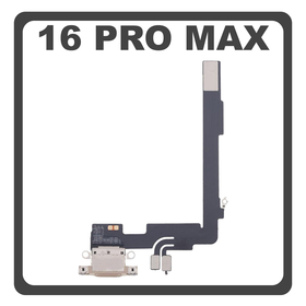 Original for Apple iPhone 16 Pro Max, iPhone 16 Pro Max (A3296, A3084) Charging Dock Connector Type C Flex With Board Καλωδιοταινία Κονέκτορας Φόρτισης + Microphone Μικρόφωνο Desert Titanium Χρυσό Pulled