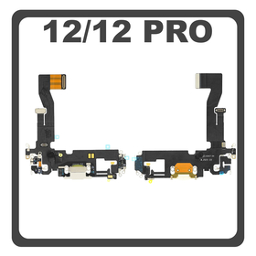 Γνήσια Original For Apple iPhone 12 (A2403, A2172) iPhone 12 Pro (A2407, A2341 ) Charging Dock Connector Lightning Flex Καλωδιοταινία Κονέκτορας Φόρτισης + Microphone Μικρόφωνο White Άσπρο (Pulled)