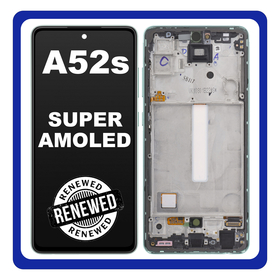 Γνήσια Original Samsung Galaxy A52s 5G (SM-A528B, SM-A528B/DS) Super AMOLED LCD Display Screen Assembly Οθόνη + Touch Screen Digitizer Μηχανισμός Αφής + Frame Bezel Πλαίσιο Σασί Green Πράσινο GH82-26861E (Renewed)