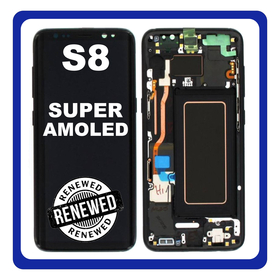 Γνήσια Original Samsung Galaxy S8 (G950F SM-G950) Super Amoled Οθόνη LCD Display Screen + Touch Screen DIgitizer Μηχανισμός Αφής + Frame Πλαίσιο Black GH97-20457A (Renewed)