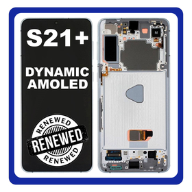 Γνήσιο Original Samsung Galaxy S21+ 5G S21 Plus 5G 2021 (G996B, G996B/DS) Dynamic AMOLED LCD Display Screen Assembly Οθόνη + Touch Screen Digitizer Μηχανισμός Αφής + Frame Bezel Πλαίσιο Σασί No Camera Phantom Silver GH82-24554C (Renewed)