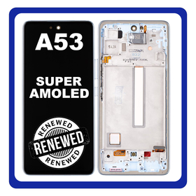 Γνήσια Original Samsung Galaxy A53 5G, GalaxyA53 5G (SM-A536B, SM-A536B/DS) Super AMOLED LCD Display Screen Assembly Οθόνη + Touch Screen Digitizer Μηχανισμός Αφής + Frame Bezel Πλαίσιο Σασί Blue Μπλε GH82-28024C (Renewed)