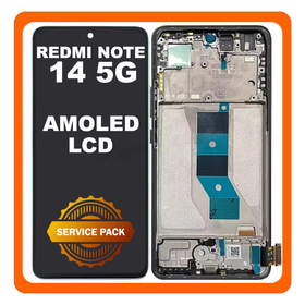 Γνήσια Original Xiaomi Redmi Note 14 5G (24094RAD4G) AMOLED LCD Display Screen Assembly Οθόνη + Touch Screen Digitizer Μηχανισμός Αφής + Frame Bezel Πλαίσιο Σασί Tarnish Black Μαύρο 56002000O1700 Grade B (Service Pack By Xiaomi)