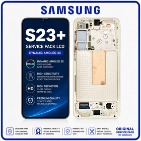 Γνήσια Original Samsung Galaxy S23+ 5G (SM-S916B, SM-S916B/DS) Dynamic AMOLED 2X LCD Display Screen Assembly Οθόνη + Touch Screen Digitizer Μηχανισμός Αφής + Frame Bezel Πλαίσιο Σασί Cream GH82-30476B GH82-30477B (Service Pack By Samsung)