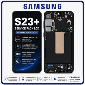 Γνήσια Original Samsung Galaxy S23+ 5G (SM-S916B, SM-S916B/DS) Dynamic AMOLED 2X LCD Display Screen Assembly Οθόνη + Touch Screen Digitizer Μηχανισμός Αφής + Frame Bezel Πλαίσιο Σασί Phantom Black Μαύρο GH82-30476A GH82-30477A (Service Pack By Samsung)