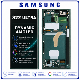 Γνήσιο Original Samsung Galaxy S22 Ultra 5G, S22Ultra 5G (SM-S908B, SM-S908B/DS) Dynamic AMOLED LCD Display Screen Assembly Οθόνη + Touch Screen Digitizer Μηχανισμός Αφής + Frame Bezel Πλαίσιο Σασί Green Πράσινο GH82-27488D (Service Pack By Samsung)