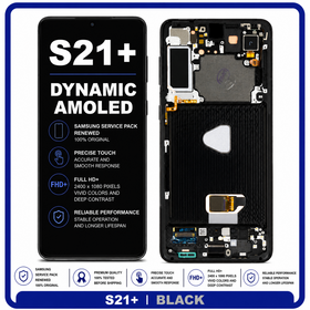 Original Samsung Galaxy S21 Plus 5G (G996B, G996B/DS) Dynamic AMOLED LCD Display Screen + Touch Screen Digitizer + Frame No Camera Black GH82-27268A (Renewed)