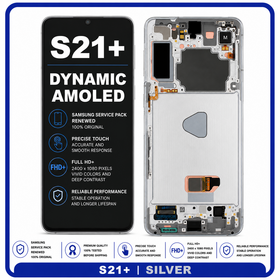Γνήσιο Original Samsung Galaxy S21+ 5G S21 Plus 5G 2021 (G996B, G996B/DS) Dynamic AMOLED LCD Display Screen Assembly Οθόνη + Touch Screen Digitizer Μηχανισμός Αφής + Frame Bezel Πλαίσιο Σασί No Camera Phantom Silver GH82-24554C (Renewed)